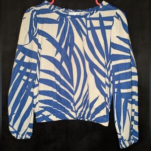 Palm Print Ruffle Long Sleeve Top
